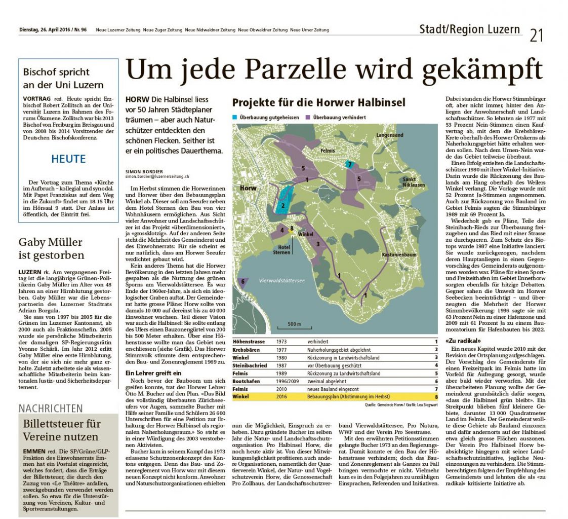 Altikel Neue Luzerner Zeitung Hlorwer Halbinsel Bebauungspläne
