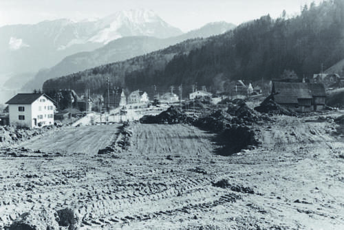 Die Autobahnbaustelle im jahr 1954.