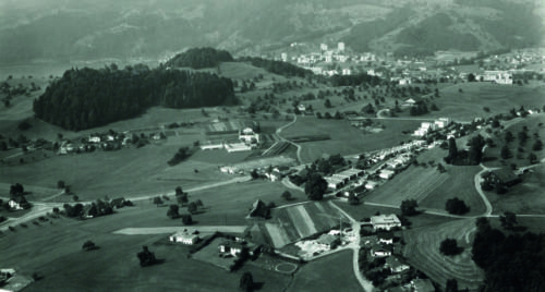 berrütihang, Bachtel, Felmis; im Hintergrund Grämlis- und Längacherwald, 1973